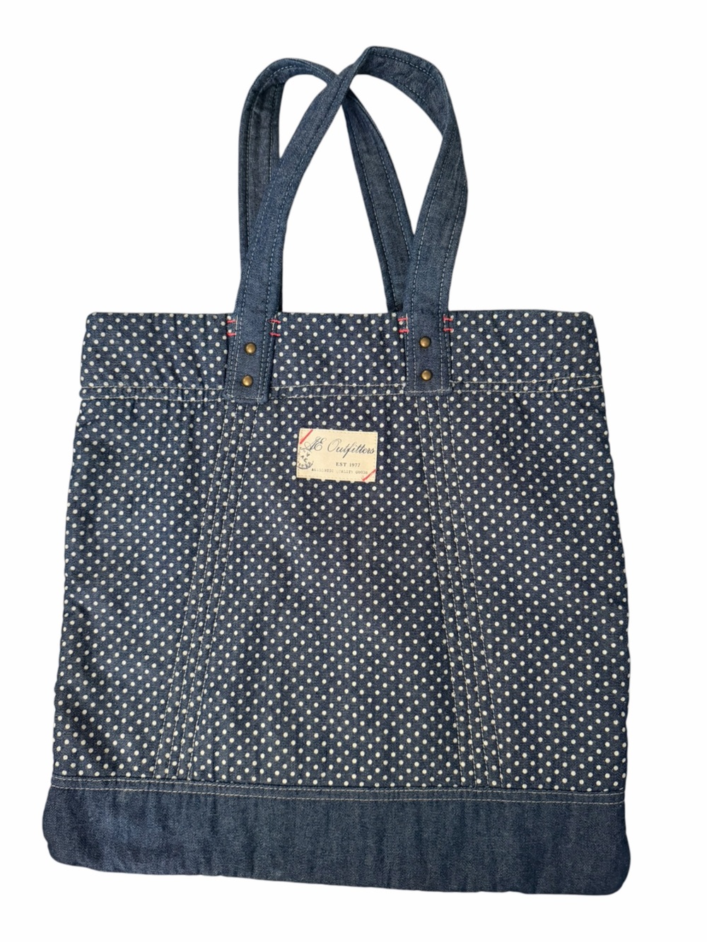 American Eagle Outfitters Navy Blue Polka Dot Denim Tote